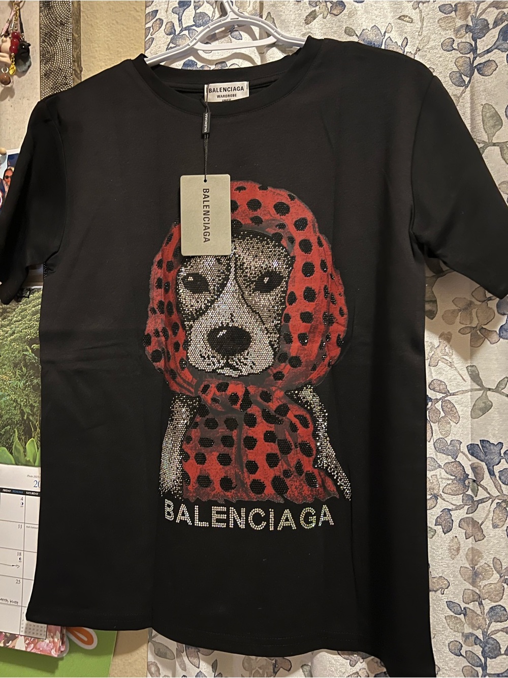 Rhinestone Dog Graphic T-Shirt Black Red NWT